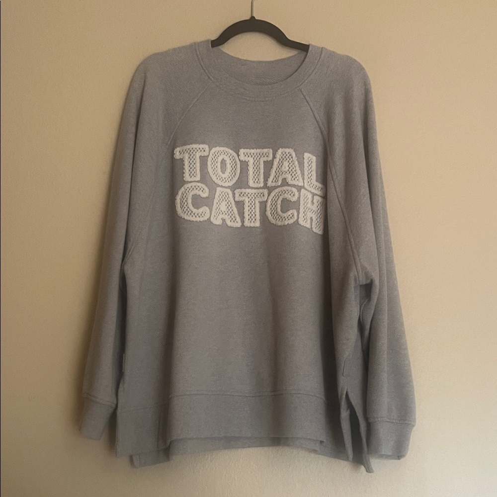 aerie Gray "TOTAL CATCH" Crewneck Sweatshirt